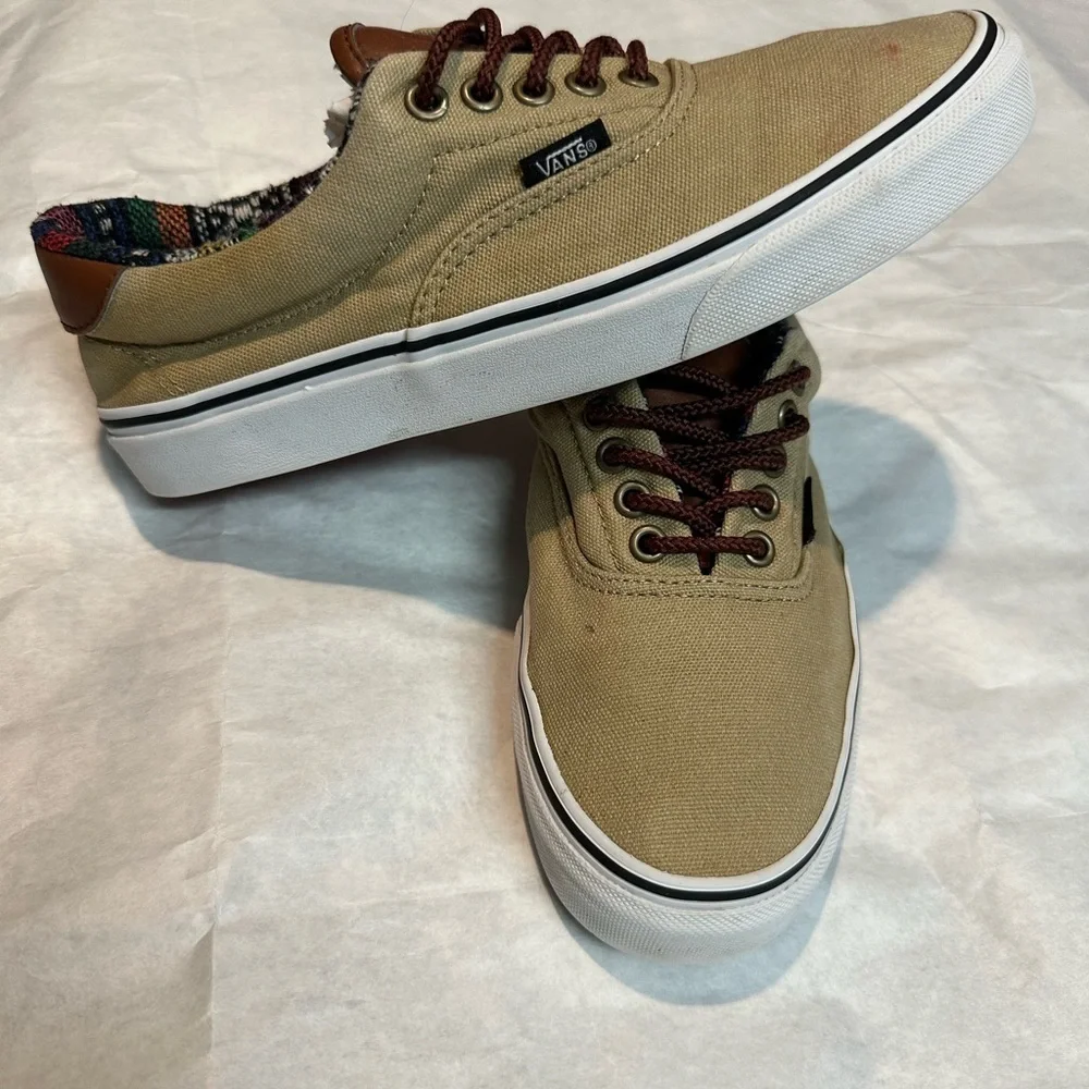 Vans Tan Canvas Sneakers with Brown Accents